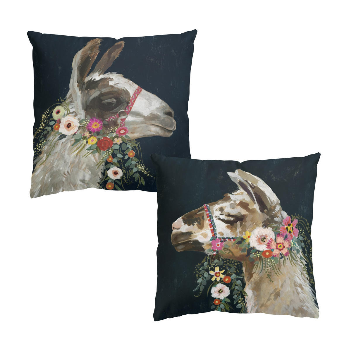 DEKOKISSEN 2er-Set Lama mit Blumenschmuck Set I 50/50 cm - Schwarz, Textil (50/50cm) - Bilderwelten
