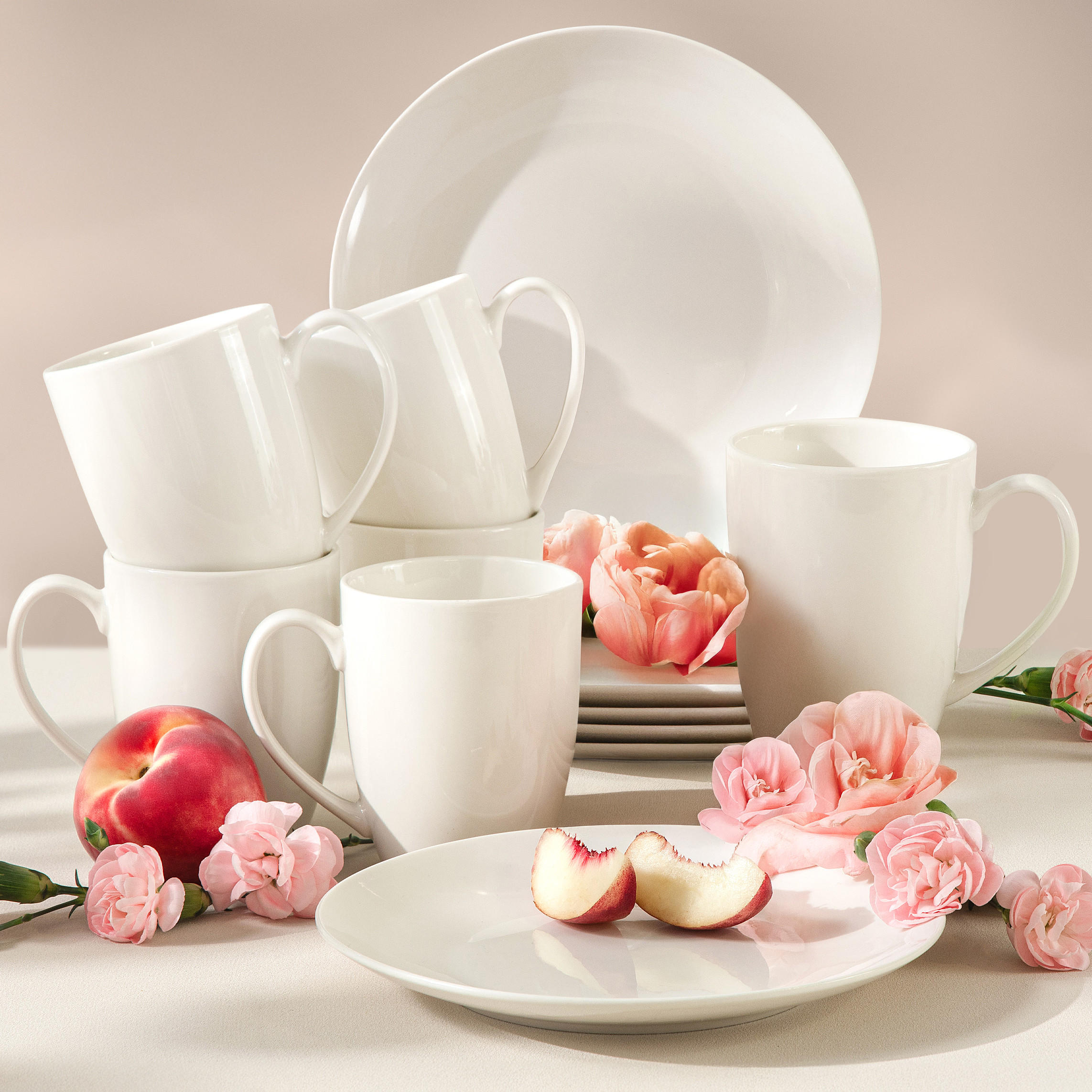 TEESERVICE 6 Personen AD BELLA 12-tlg,Porzellan, ecru - Ecru, Keramik (9/11/9cm) - KONSIMO®