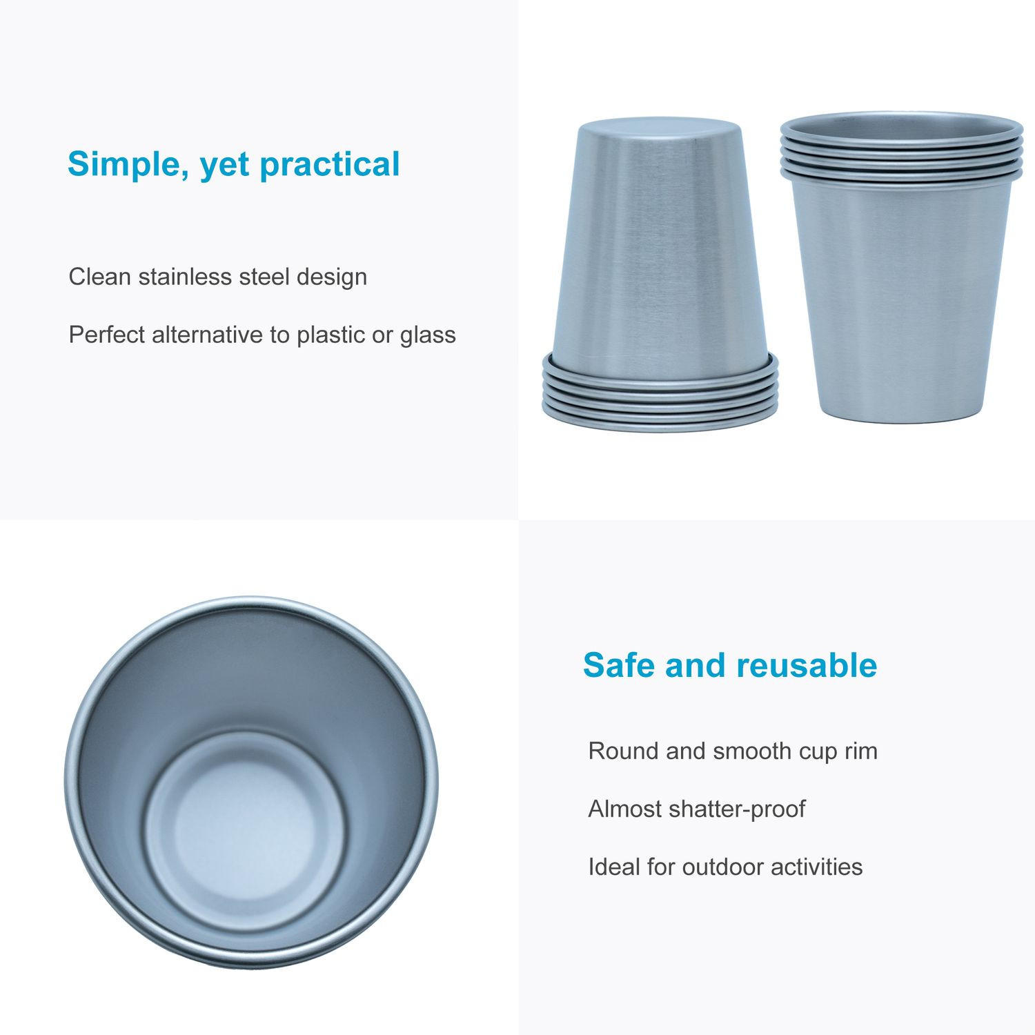 CAMPING BECHER SET Edelstahl - Silberfarben, Metall (0.085L) - Intirilife