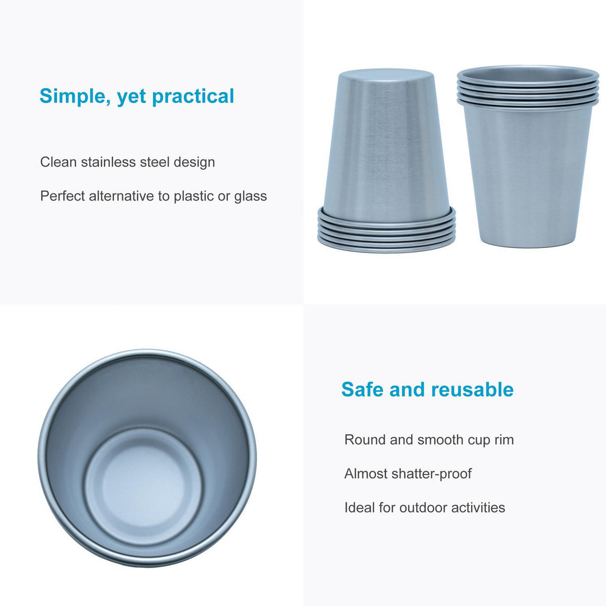 CAMPING BECHER SET Edelstahl - Silberfarben, Metall (0.085L) - Intirilife