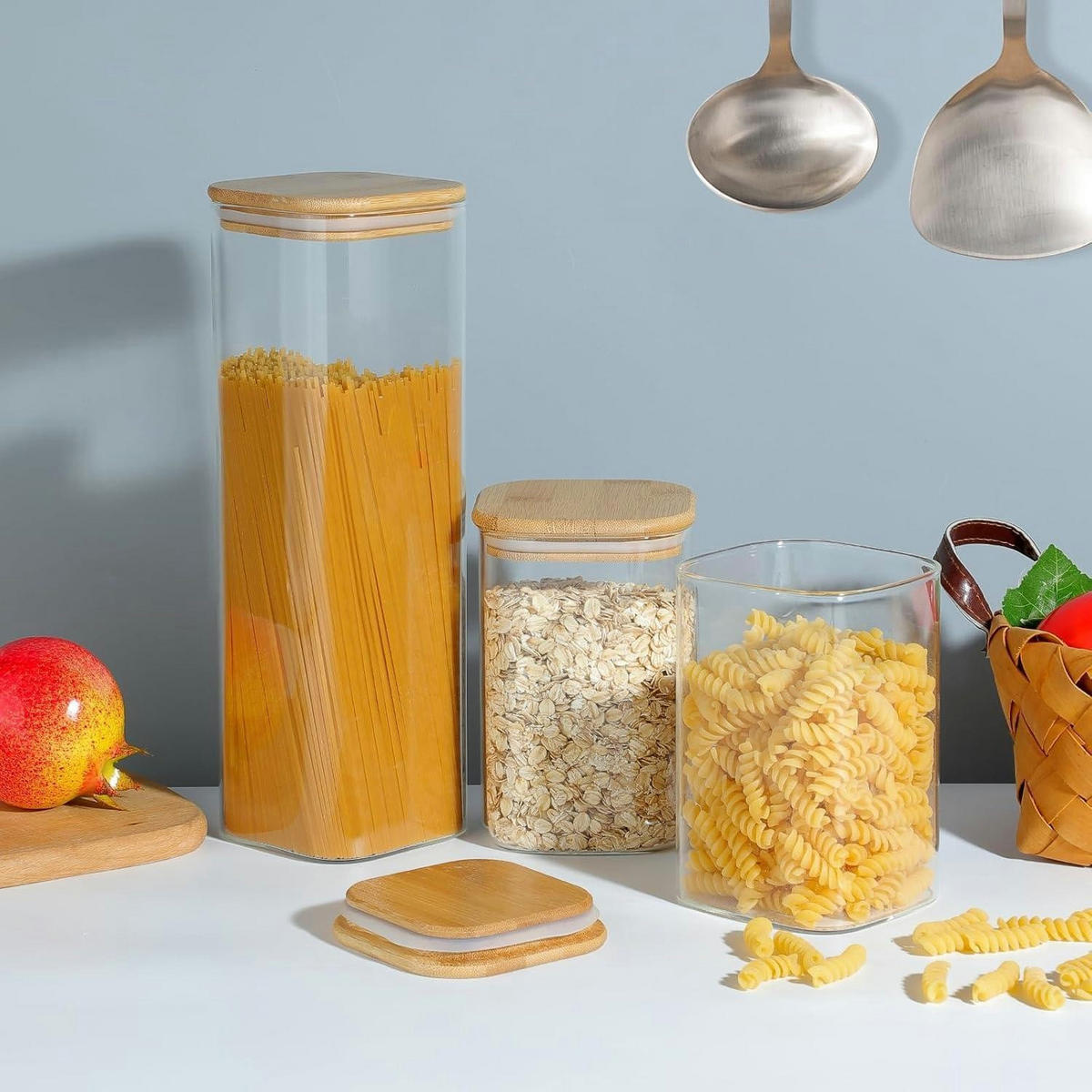 VORRATSGLÄSER 2er Set 2200ml Glas mit Bambusdeckel - Multicolor, Glas (10/10/26cm)