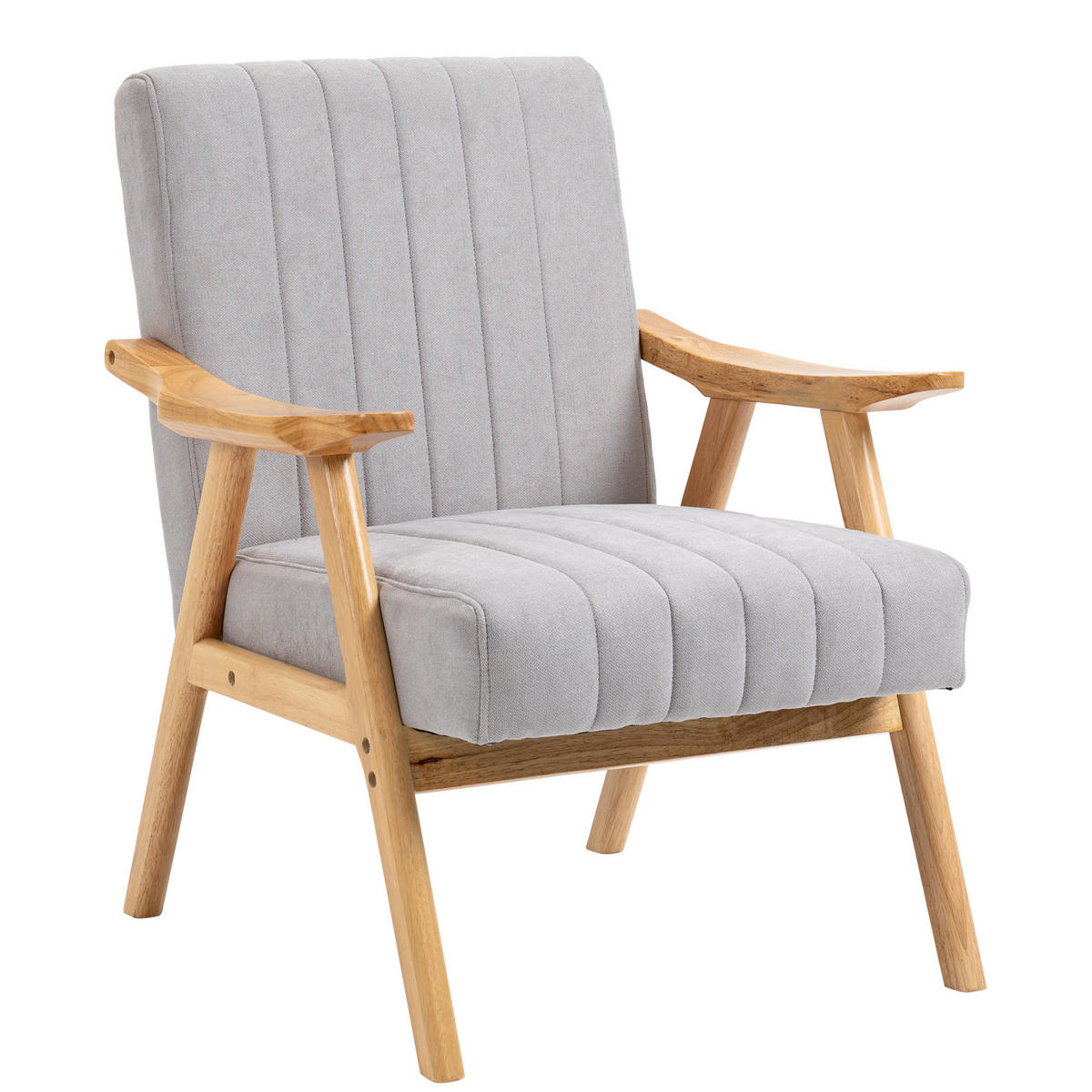 SESSEL DE-06938 Skandi-Design mit Samtoptik und Massivholz Natur/Grau - Hellgrau, Holz (74/82/68cm) - ComfortXL