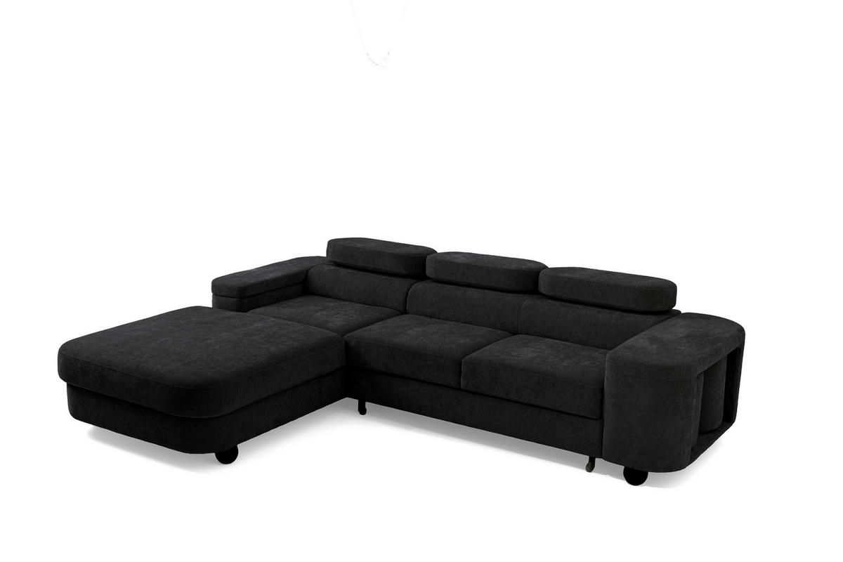 ECKSOFA LOVE L Links mit Schlaffunktion 124x210 Chenille Schwarz - Schwarz, Holz/Textil (284/205cm) - Muffo