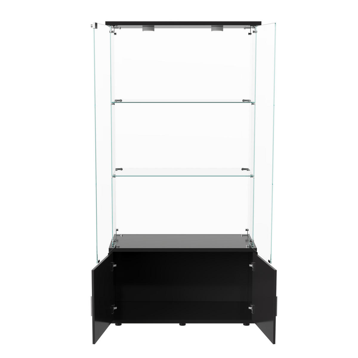 VITRINE Glas, LED, 3 Ebenen, 2 Türen, freistehend, modern, schwarz - Schwarz, Glas (78.51/164/35cm) - EuroLiving