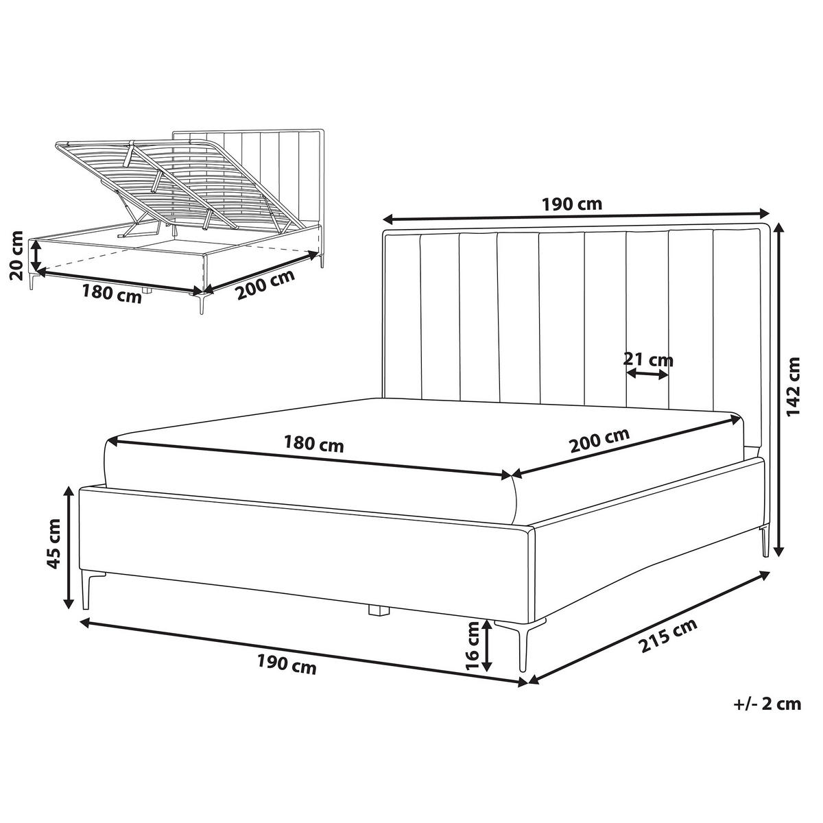 BETT mit Stauraum 180/200 cm Taupe Sezanne - Taupe/Schwarz, Textil (180/200cm) - Beliani