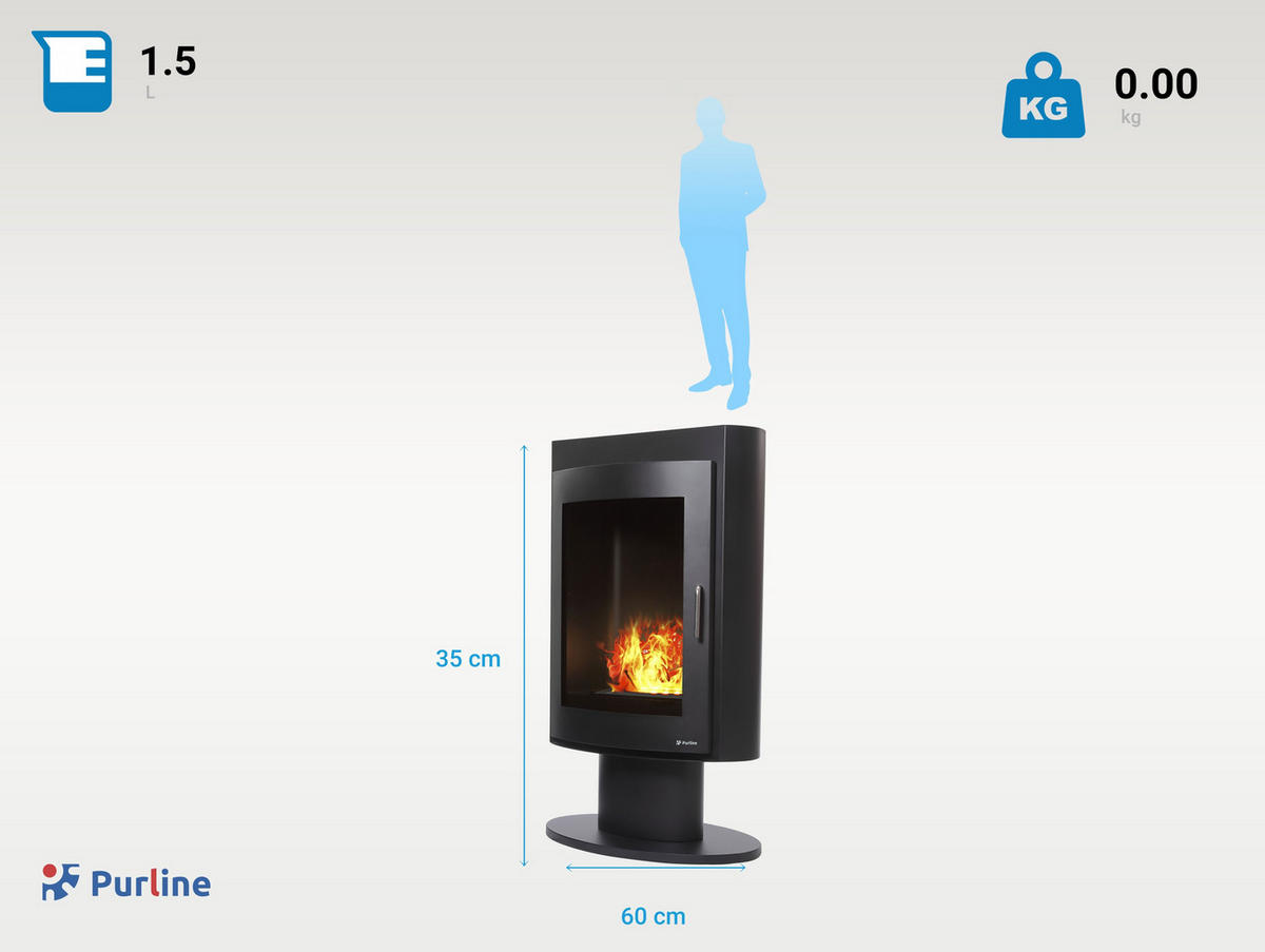 WASSERKAMIN zur Dekoration Schwarz mit Stahlmöbel 1.5 L Tank - Schwarz, Metall (60/35/97cm) - Purline