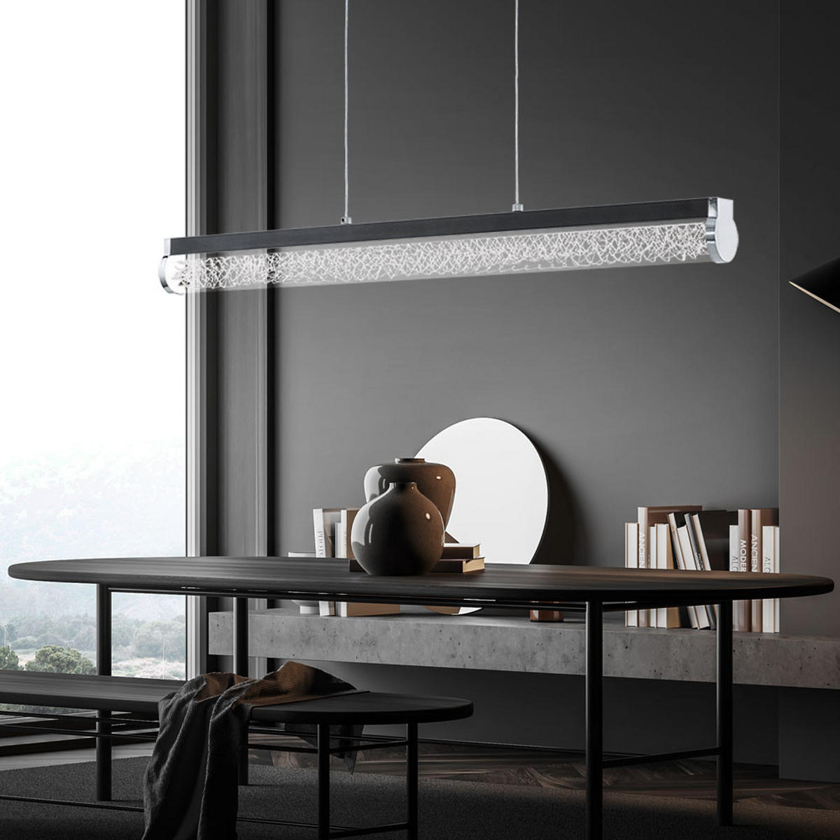 LED HÄNGELEUCHTE Trevelo Schwarz - Schwarz, Glas (76.5/8/110cm)