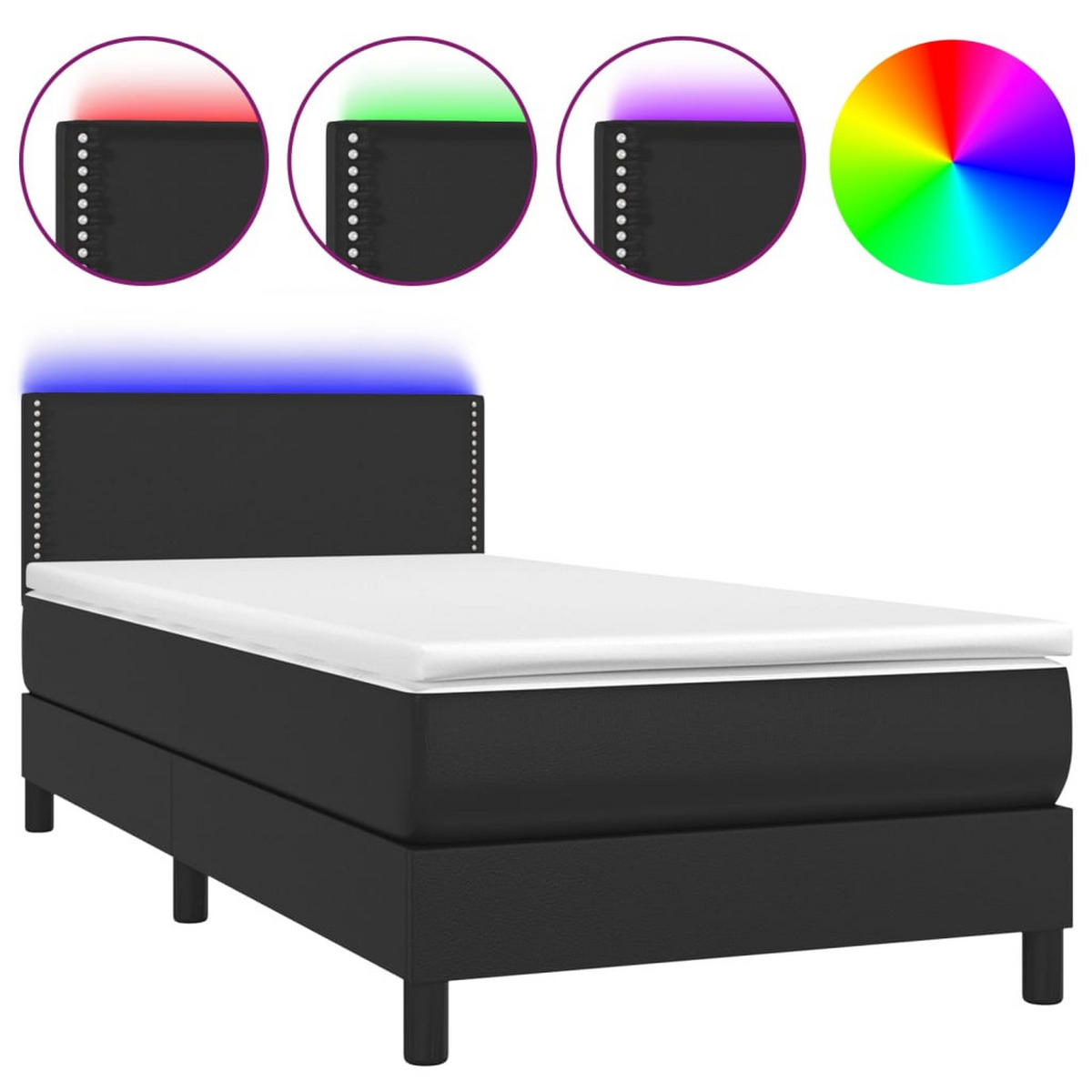 BOXSPRINGBETT MIT MATRATZE & LED SCHWARZ 90X200 CM KUNSTLEDER - Schwarz, Leder - vidaXL