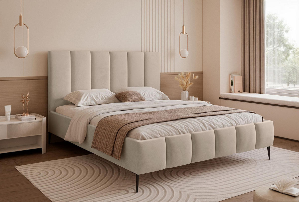 POLSTERBETT Sarafino Beige Samt 140x200 cm - Beige/Schwarz, Textil/Metall (140/200cm) - Selsey