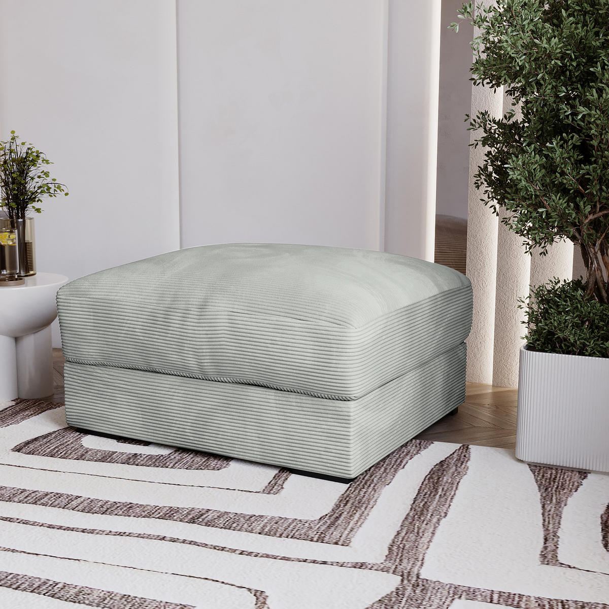 POLSTERHOCKER - Hellgrau/Schwarz, Kunststoff/Textil (92/42/92cm) - home24