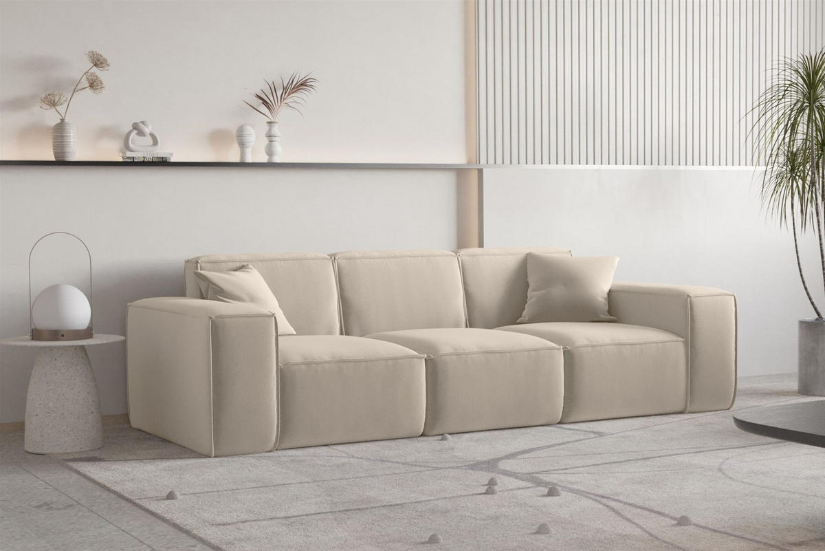 SOFA Celes Premium 3-sitzer Opera Velvet - Beige, Holzwerkstoff/Textil (225/73/88cm) - Fun Möbel