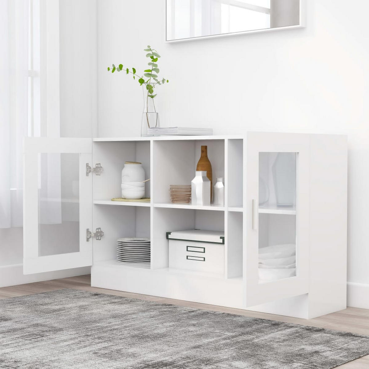 VITRINENSCHRANK Weiß 120x30,5x70 cm Holzwerkstoff - Weiß, Holzwerkstoff (120/70/30.5cm) - furnicato