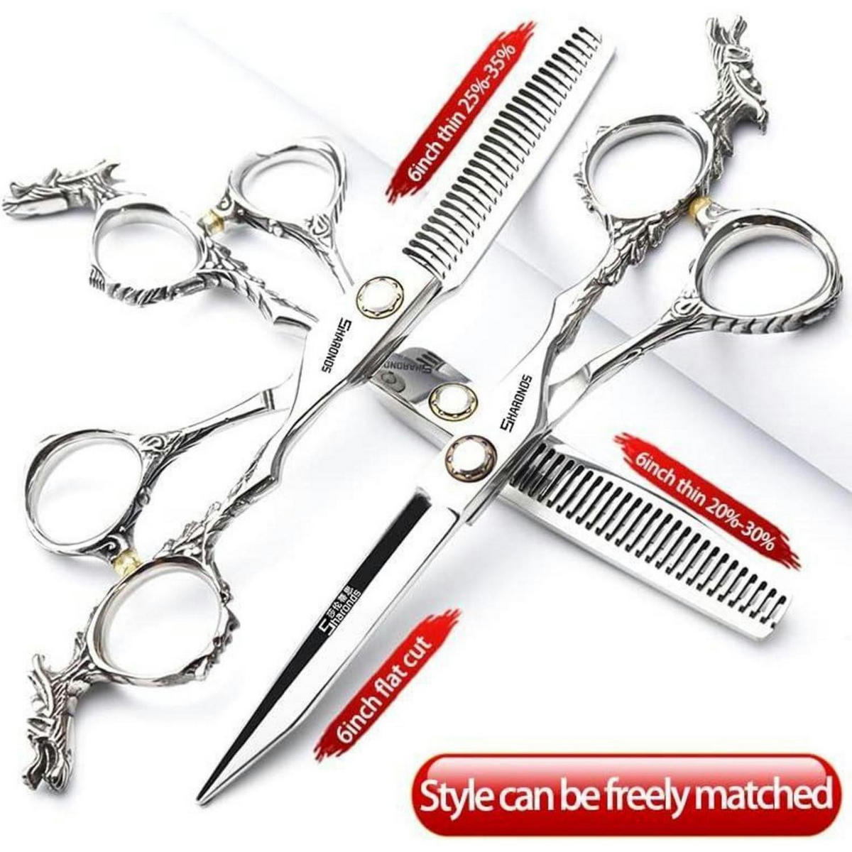 FRISEURSCHERE 6 Zoll 3-teiliges Set - Silberfarben, Metall (6/1/18cm)