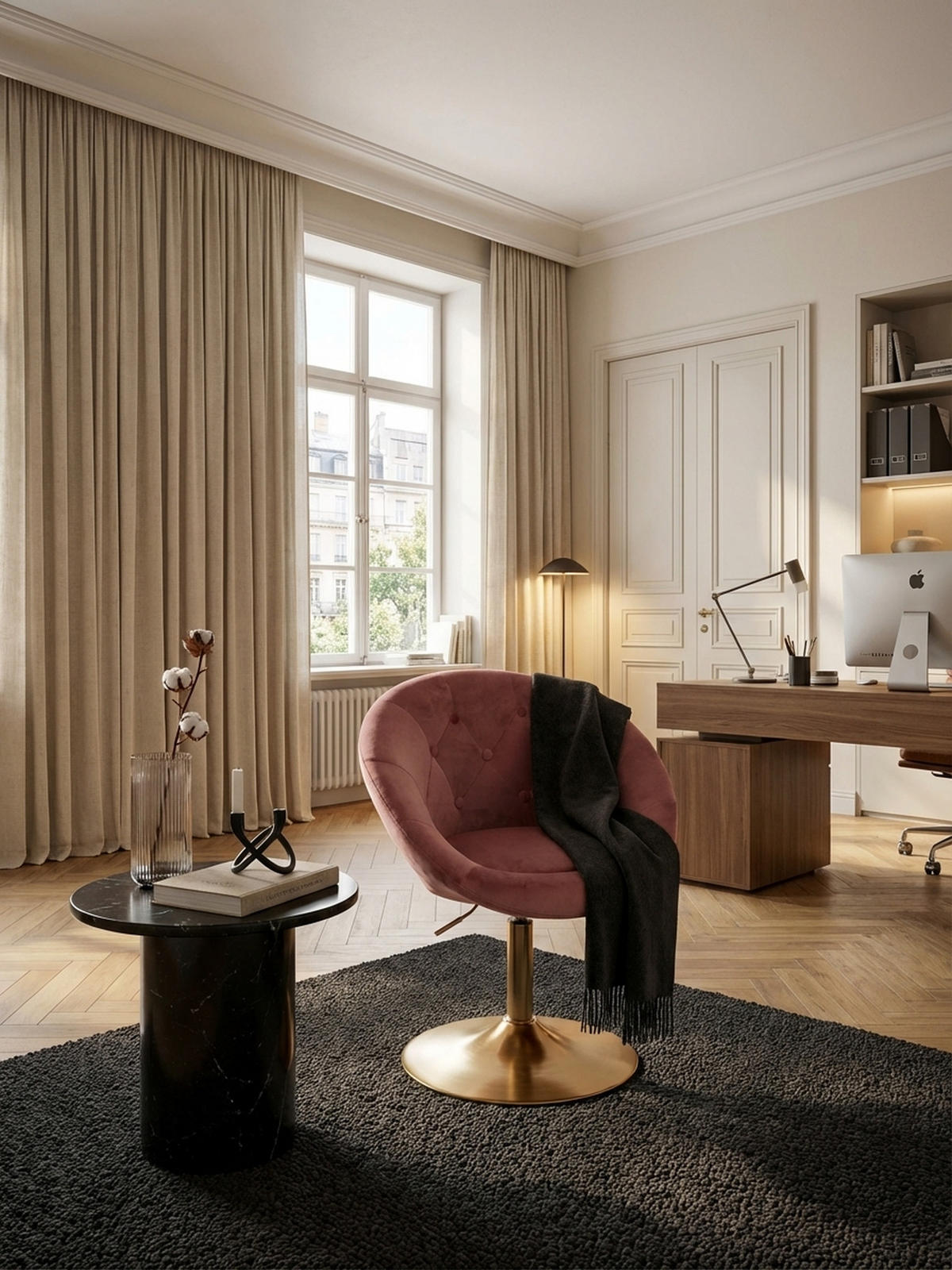LOUNGESESSEL Chesterfield-Stil mit Samtbezug und 360° Drehfunktion, Rosa 67x62x100 cm - Pink/Goldfarben, Textil/Metall (67/100/62cm) - KADIMA DESIGN