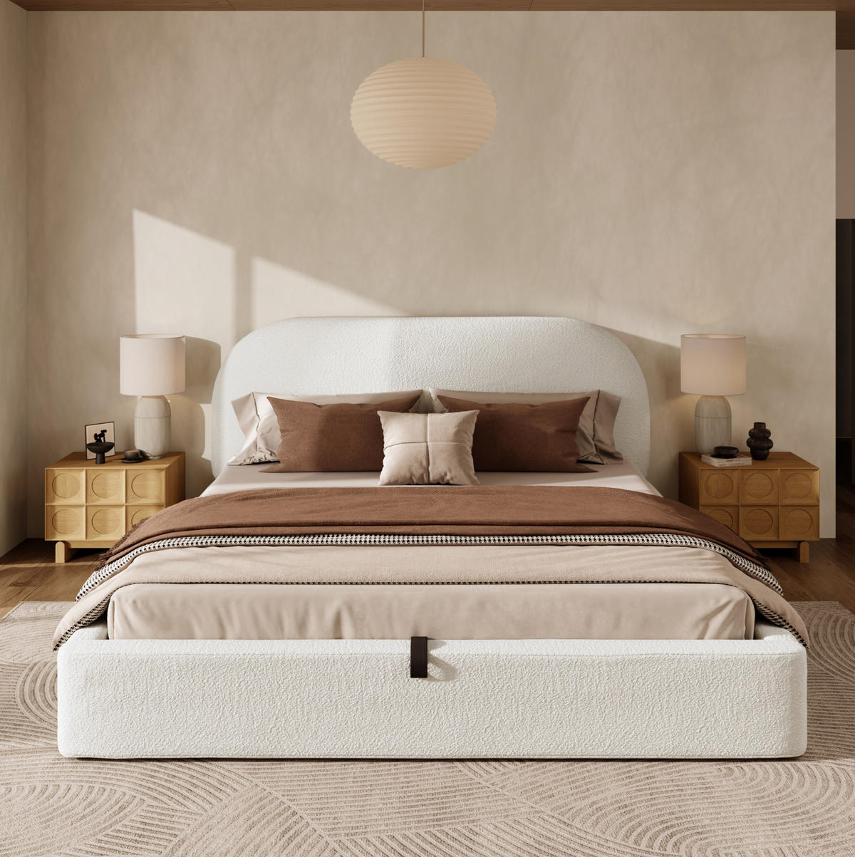 POLSTERBETT 180/200 cm Beige aus Bouclé mit Stauraum - Beige, Textil (180/200cm) - OKMYHOME