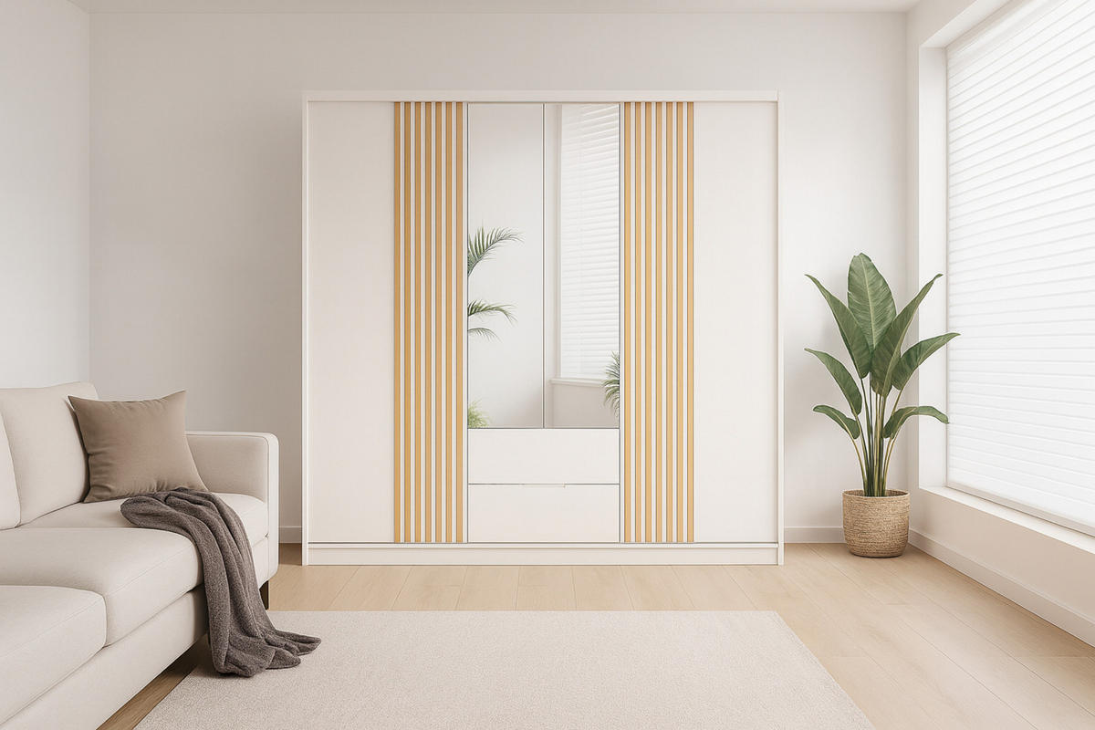 DREHTÜRENSCHRANK MAROKO 250/213/60 cm in Weiß matt mit Lamellen - Weiß, Holzwerkstoff (250/60/213cm) - Deine Möbel 24