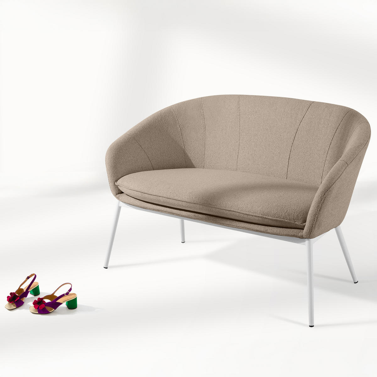 GARTENMÖBELSET SOLIS Gartenlounge-Set, hellbraun/weiß - Hellbraun, Textil/Metall - KONSIMO®