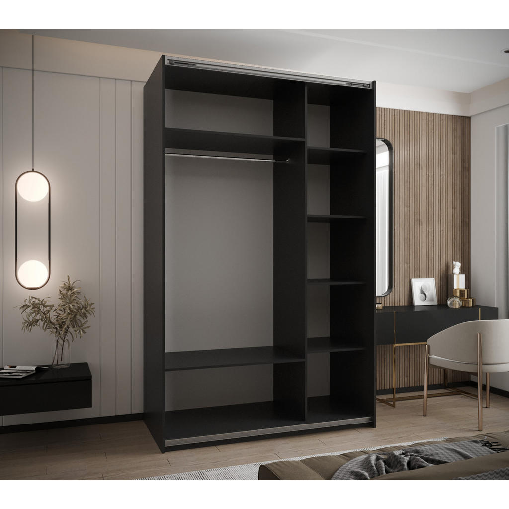 Thumbnail - Abiks Möbel Schwebetürenschrank, Schwarz, Schwarz, Schwarz, Metall, Nachbildung, 6 Fächer, 150x245x64 cm, Schlafzimmer, ...