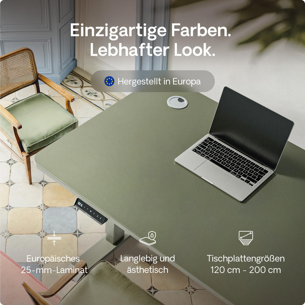 SCHREIBTISCH Elektrisch Höhenverstellbarer HomePro 120x60cm Grün/Schwarz mit Memory-Funktion, Anti-Kollisions Technologie - Schwarz/Grün, Holzwerkstoff (60/120/72cm) - Desktronic