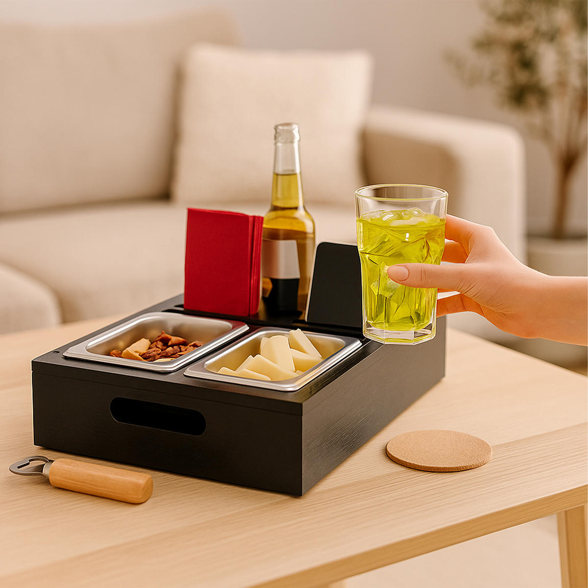COUCHBAR - Schwarz, Naturmaterialien/Holz (40/8/26cm) - Relaxdays