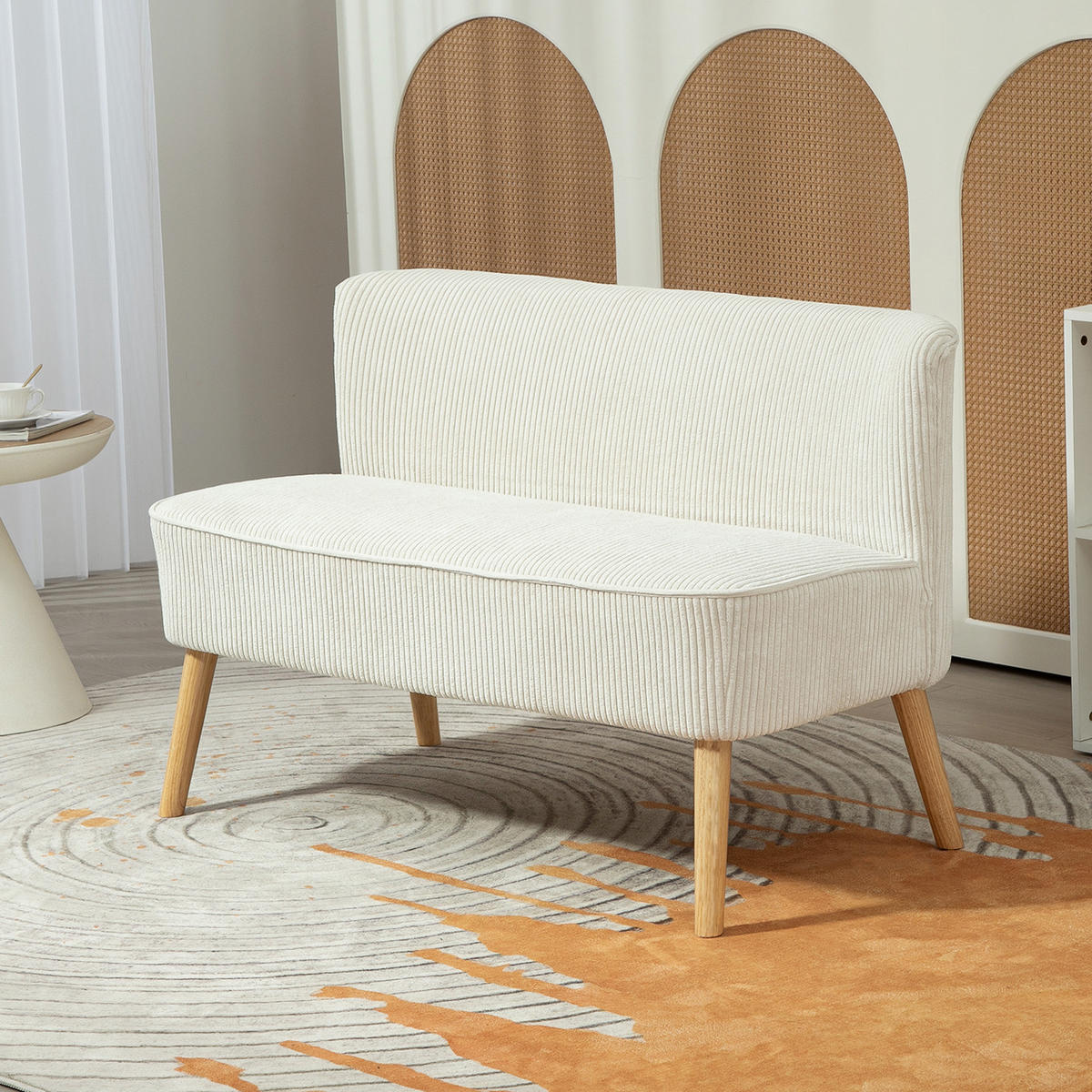 SOFA 2 Sitzer modern Couch ohne Armlehne Polstersofa mit Cord-Optik Cremeweiß - Beige, Textil (56.5/77/117cm) - HOMCOM