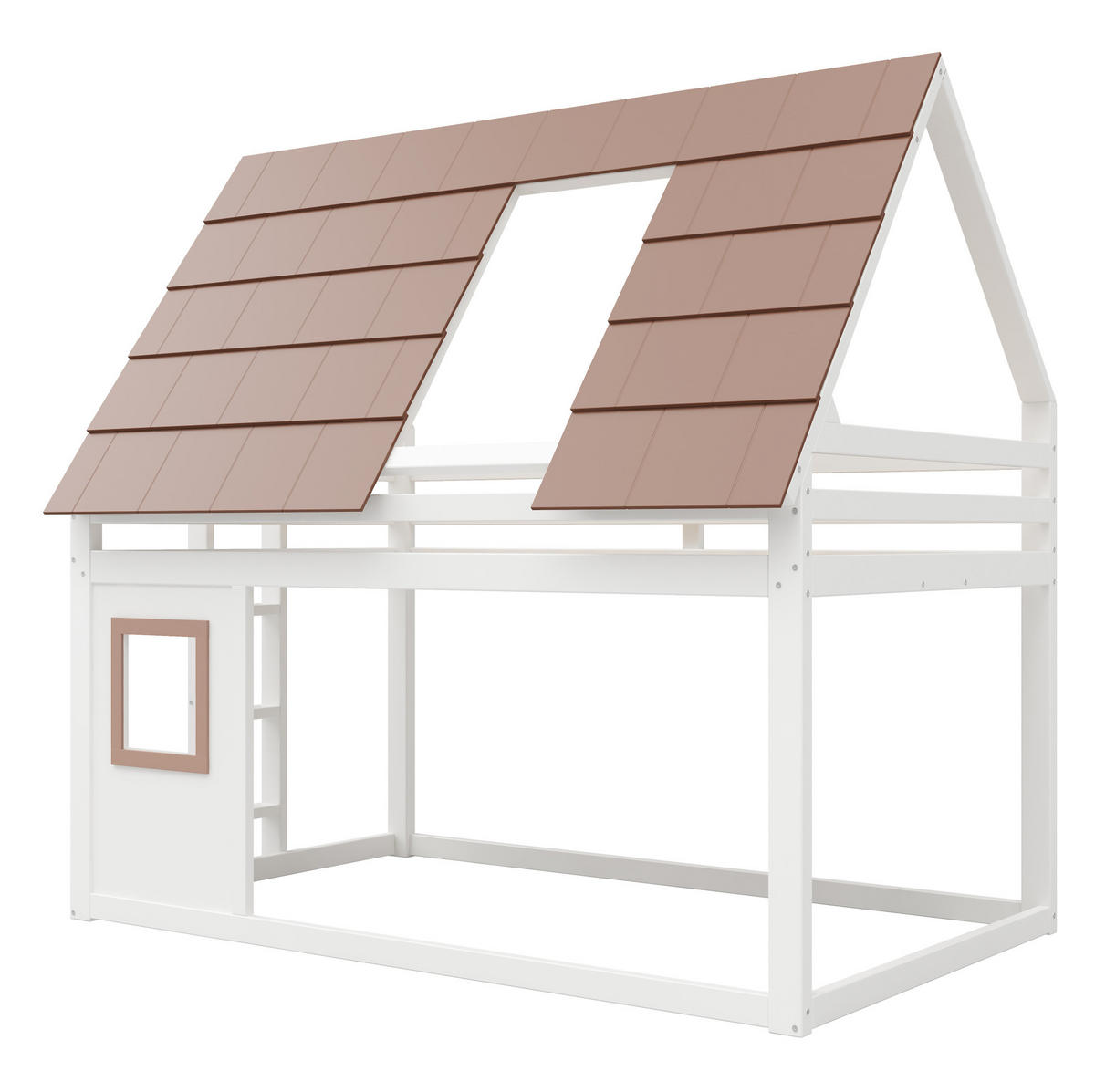 ETAGENBETT 140/200 cm, Braun/Weiß mit Dach und Leiter - Weiß, Holz (140/200cm) - MIVRAY