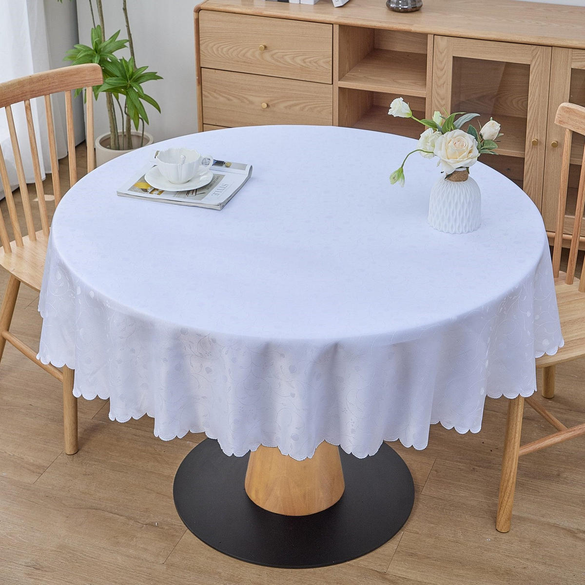 TISCHDECKE Abwaschbar Ornamente Rund 140cm Tischtuch Tafeldecke Kratzfest aus Polyester, Weiß - Weiß, Textil (140/140cm)