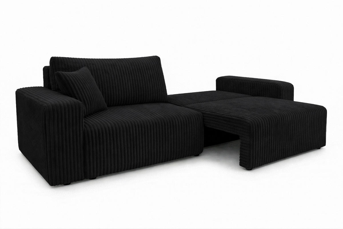 SOFA Mit Schlaffunktion Und Bettkasten, Cordstoff Tilia, Schwarz, BEST SCORNER - Schwarz, Holz (245/83/90cm) - Kaiser Möbel