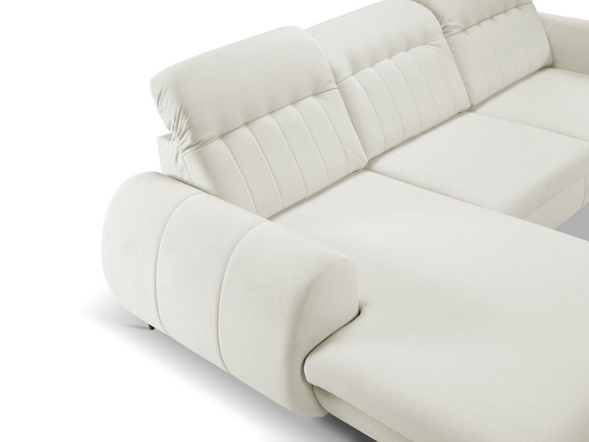 ECKSOFA PURO L-S Beige Plüsch-Stoff mit Schlaffunktion - Beige, Holz (275/166cm) - MASSENO