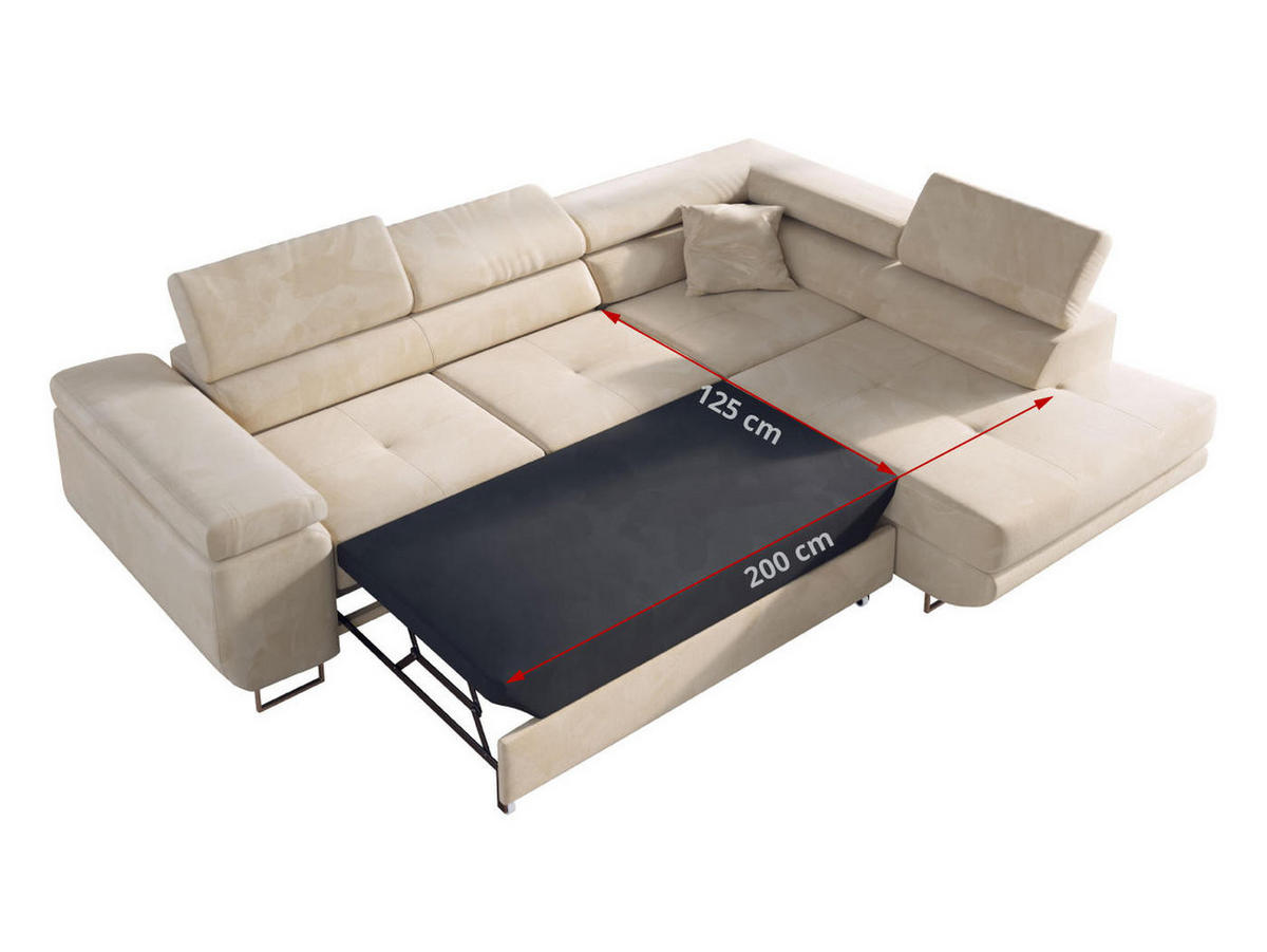 ECKSOFA GUSTAW L Beige Velvet Rechts Seite - Beige/Silberfarben, Textil/Metall (275/205cm) - MKS