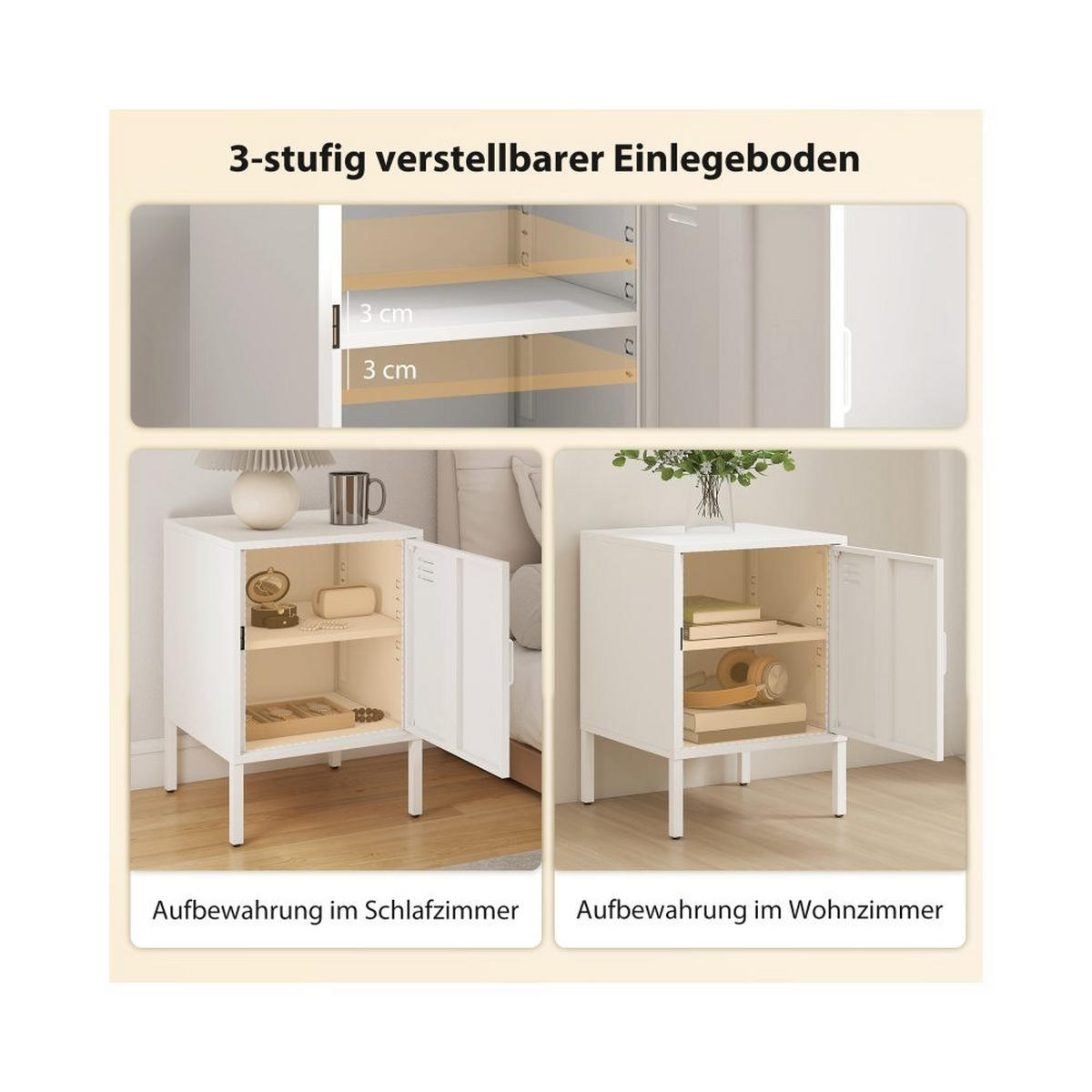 NACHTISCH STAHL WEISS, VERSTELLBARES REGAL, MULTIROOM - Weiß, Holzwerkstoff (40/56/40cm)