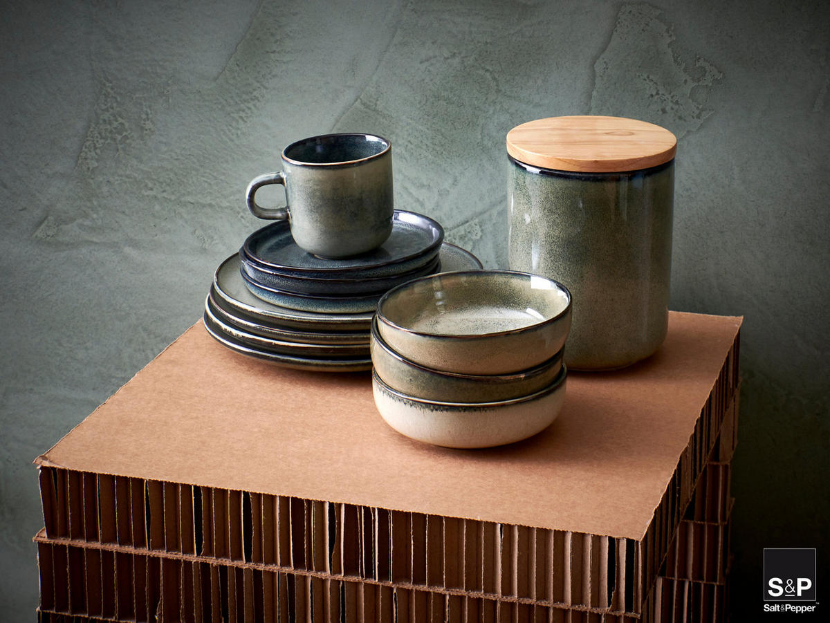 GESCHIRRSET4 PERSONEN GESCHIRRSETMeridian - Grün/Blau - 16-teilig / 4 Personen - 4 Speiseteller, 4 FRÜHSTÜCKTELLER, 4 Schalen und 4 Tassen - Grün, Keramik (2/2/1cm)