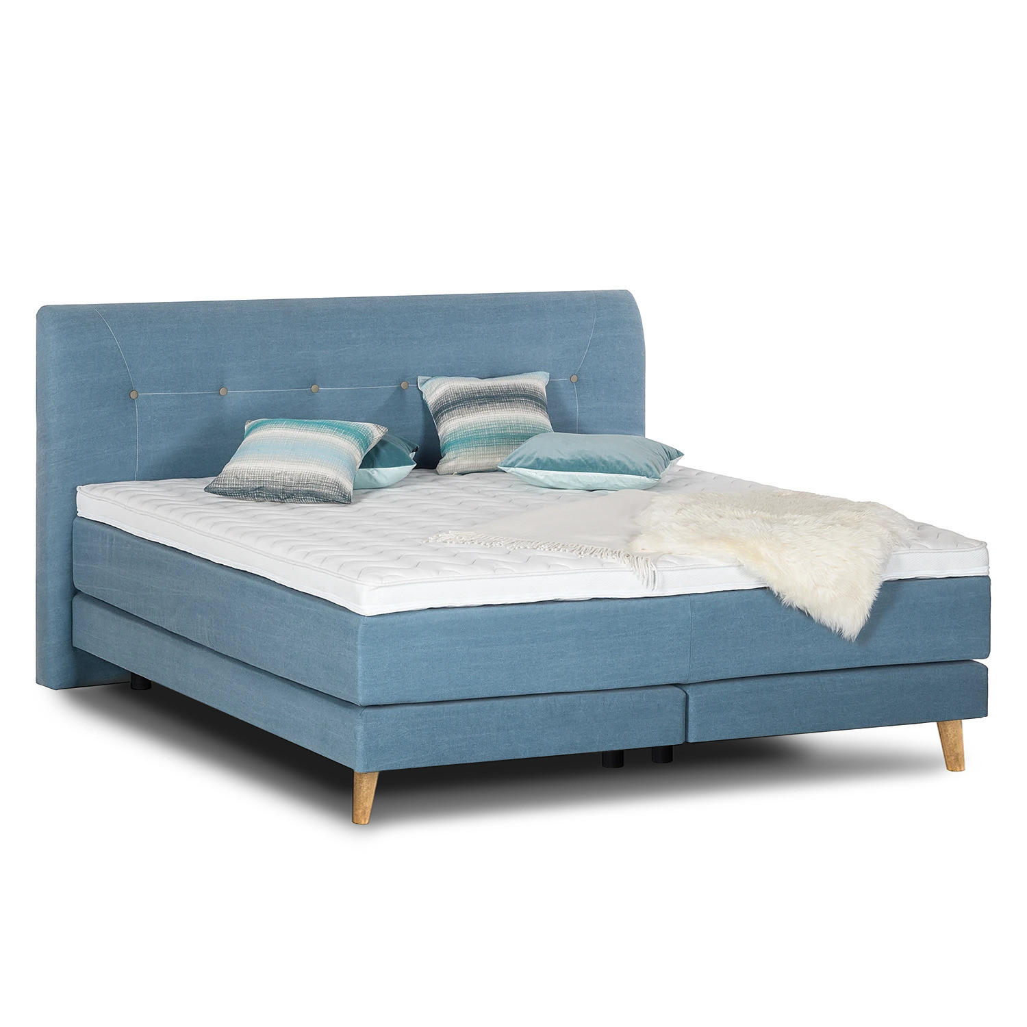 BOXSPRINGBETT - Webstoff - Hellblau, Naturmaterialien (200/200cm) - home24