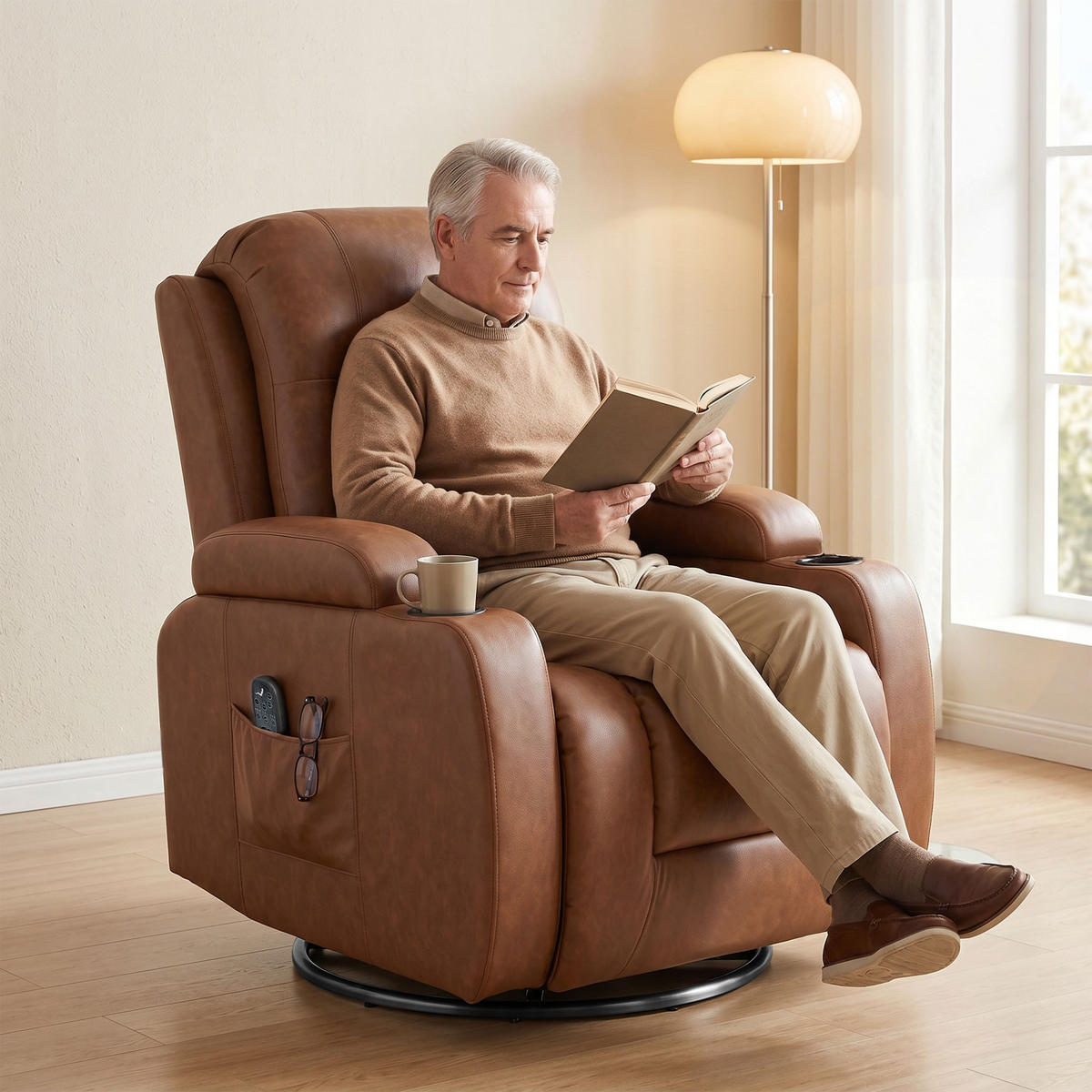 MASSAGESESSEL Kunstleder Hellbraun - Hellbraun/Schwarz, Kunststoff/Metall (85/104/94cm) - HOMCOM