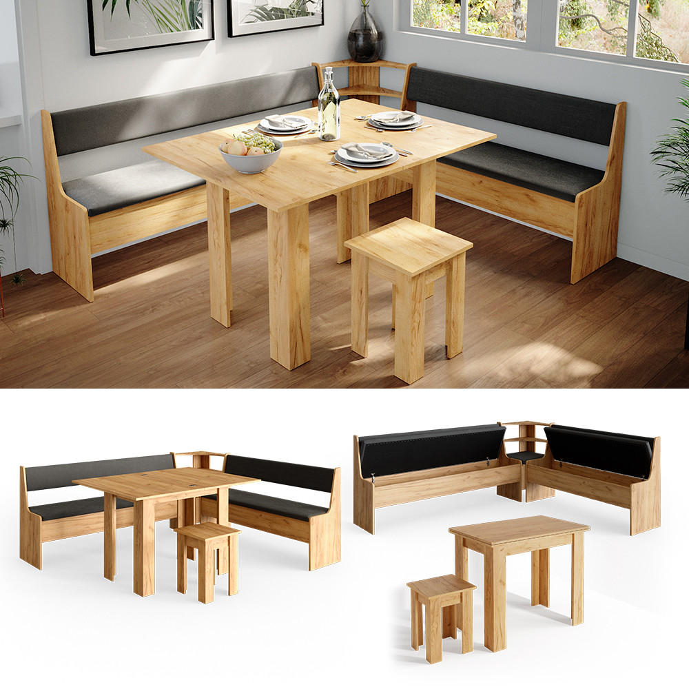 ECKBANKGRUPPE Roman Goldkraft Eiche 210 x 41.5 cm mit Tisch - Honigeiche/Anthrazit, Holzwerkstoff (210/80/180cm) - Vicco