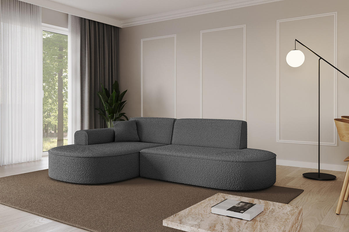 ECKSOFA Ottomane Links MARI-L1 - 232x163x73,5 cm Grau Bouclé - Schwarz/Grau, Holzwerkstoff/Kunststoff (163/234cm) - ALTDECOR