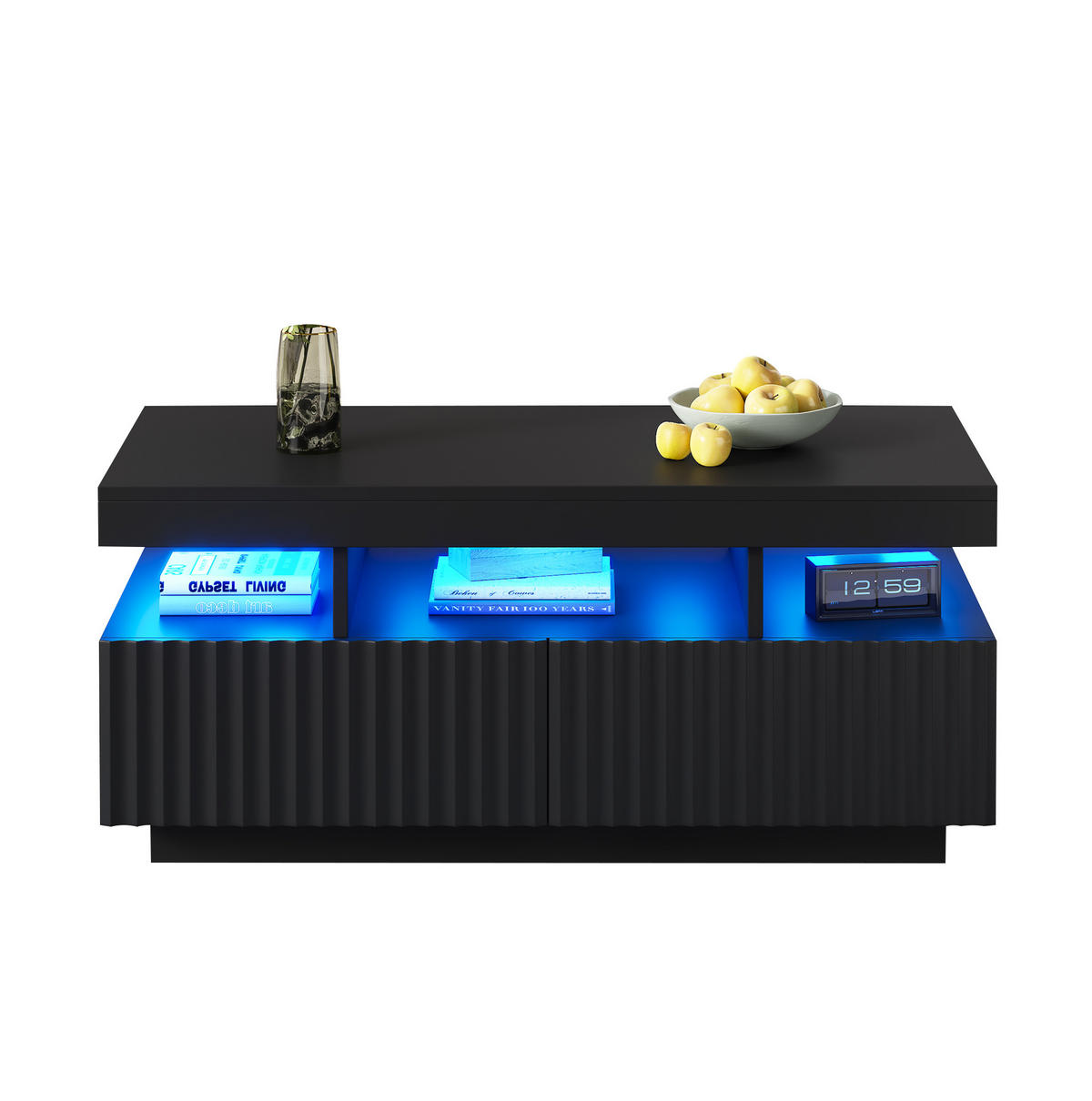 COUCHTISCH 100/50/45 cm Schwarz mit 2 Schubladen und LED-Beleuchtung - Schwarz, Holzwerkstoff (100/50/45cm) - OKWISH