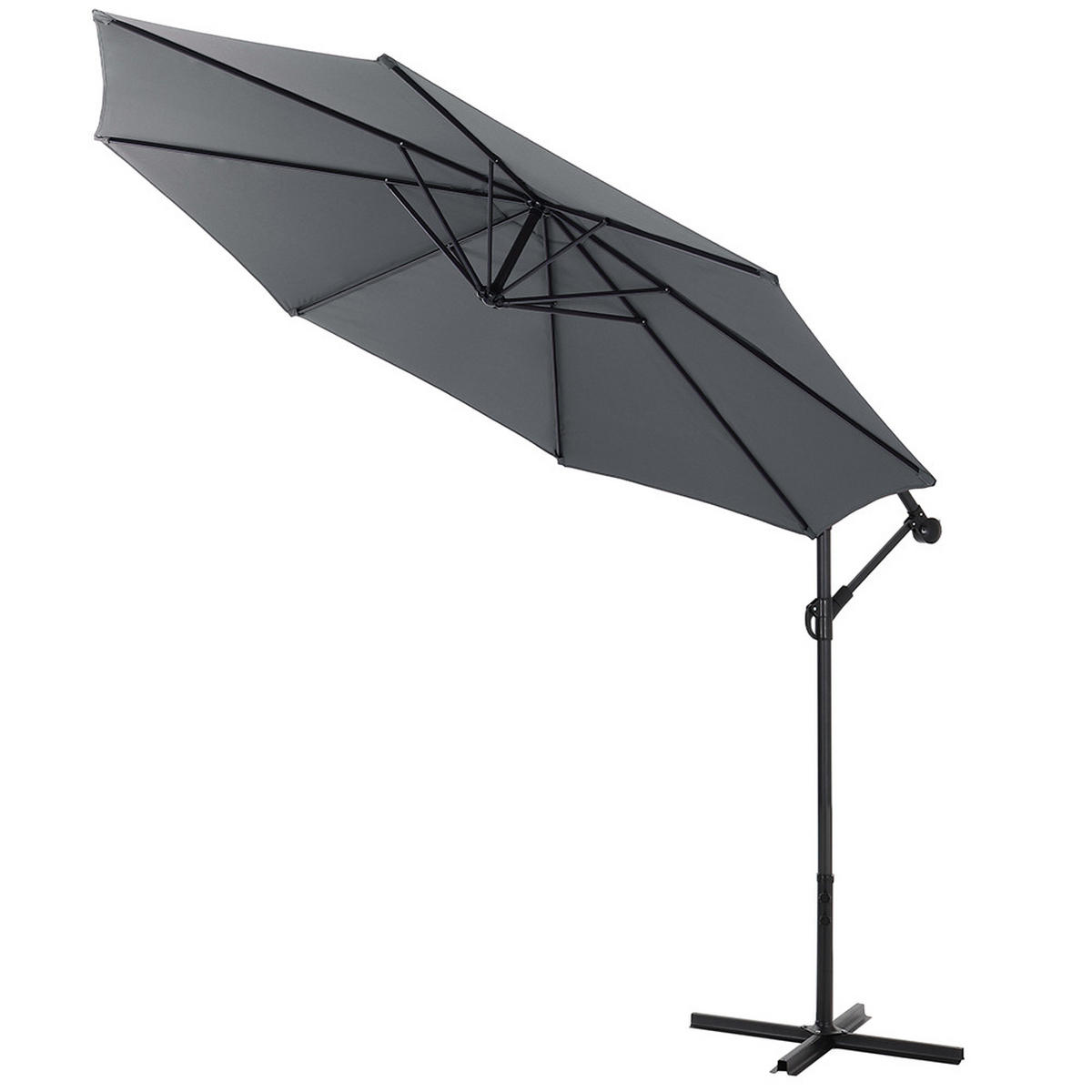 AMPELSCHIRM aus Polyester Metall in Dunkelgrau mit befüllbarer Kunststoff-Sockel und Kreuzständer drehbar 360° neigbar 60° 3 x 2.6m - Dunkelgrau, Metall (300/240cm) - Livingandhome
