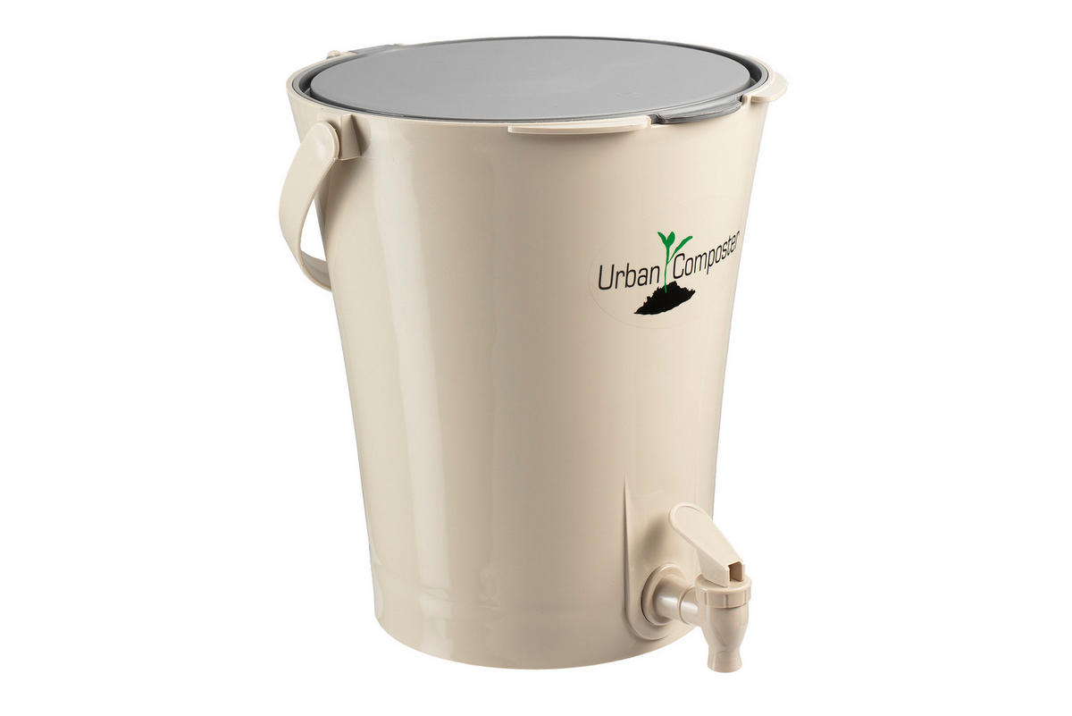 CITY Komposter 8 L, sandbeige / grau inkl. Deckel und Kompostspray - Grau, Kunststoff (24/26/24cm) - GARANTIA