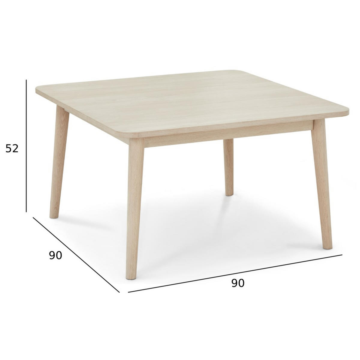 COUCHTISCH quadratisch Eiche massiv 90/90/52 cm - Beige, Holz/Holzwerkstoff (90/90/52cm) - Furnhouse