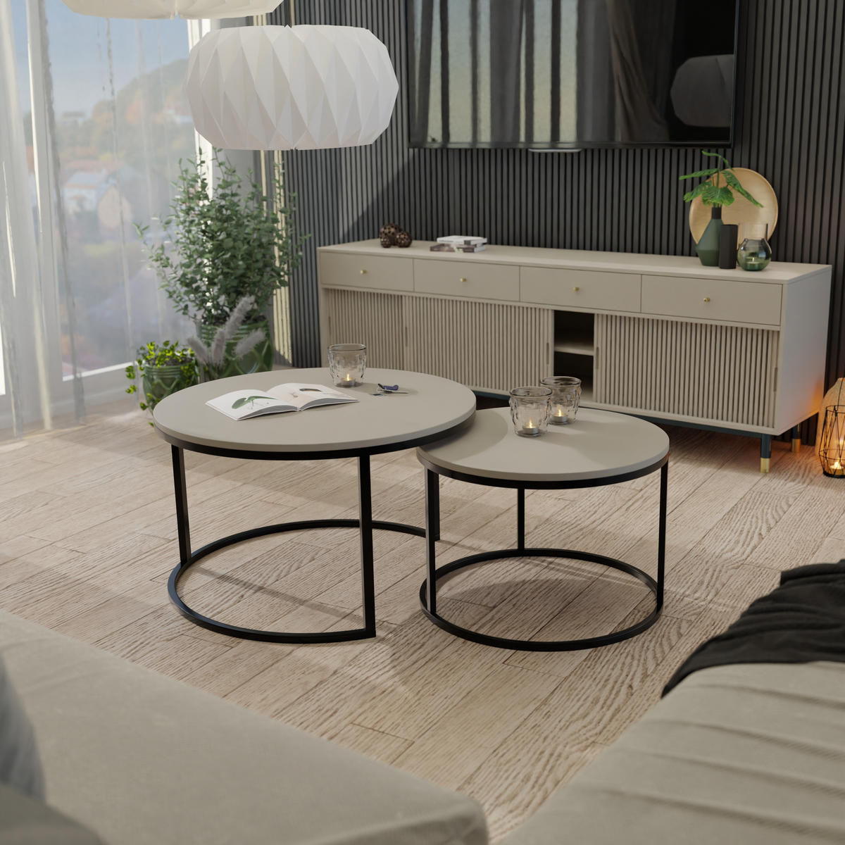 COUCHTISCH rund Groß, Kaschmir, Rahmen Schwarz - Kaschmir/Schwarz, Holzwerkstoff (80/80/48cm) - Idohome