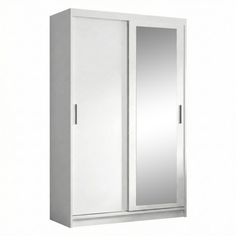 SCHWEBETÜRENSCHRANK Hela 100/205/60 2-türig weiß mit Spiegel - Weiß, Holzwerkstoff (100/205/60cm) - Beautysofa