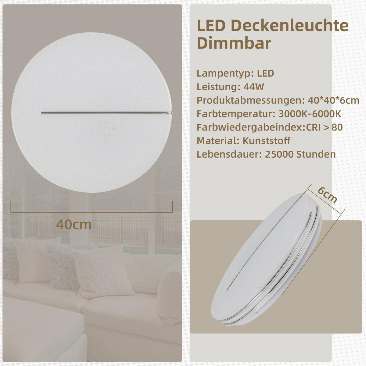 LED-DECKENLEUCHTE Hera 40/40/6cm - Weiß, Metall (40/40/6cm) - ZMH
