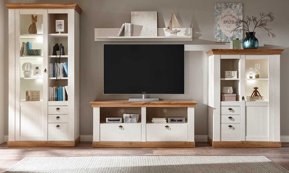 VITRINE weiß Pinie, Eiche Wotan 102 x 200 cm, Vitrinenschrank mit 10 Fächern - Silberfarben/Eiche Wotan, Glas/Holzwerkstoff (102/204/44cm) - Furn.Design