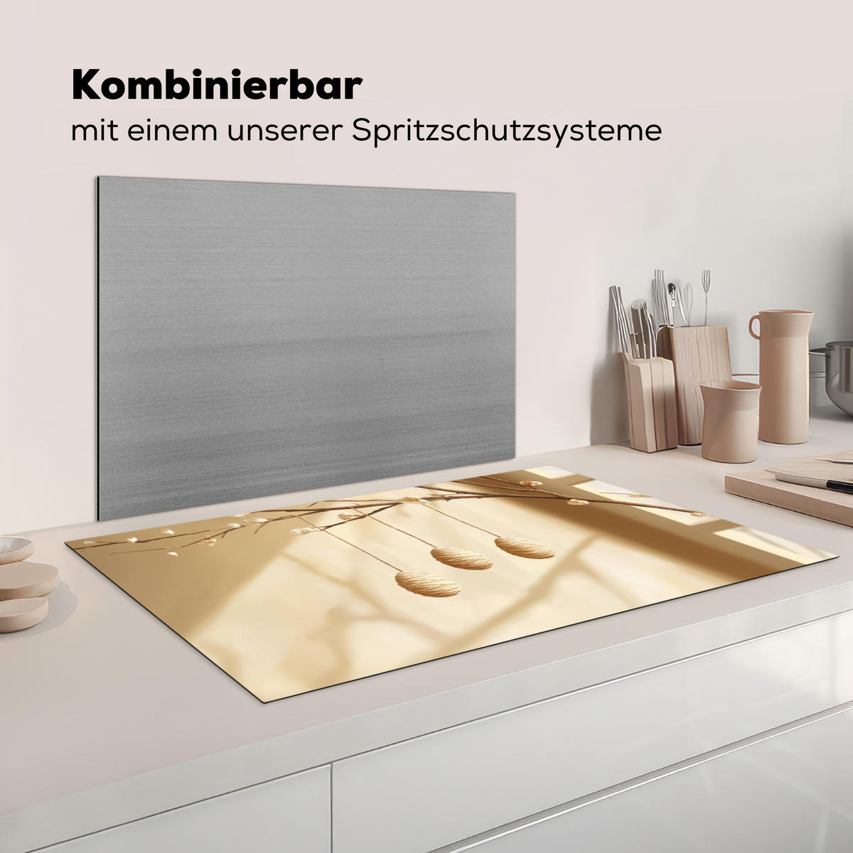 HERDABDECKPLATTE Beige - Osterkuchen - Eier Ceranfeldabdeckung 90x52 cm - Beige, Kunststoff (90/52/0.2cm) - MuchoWow