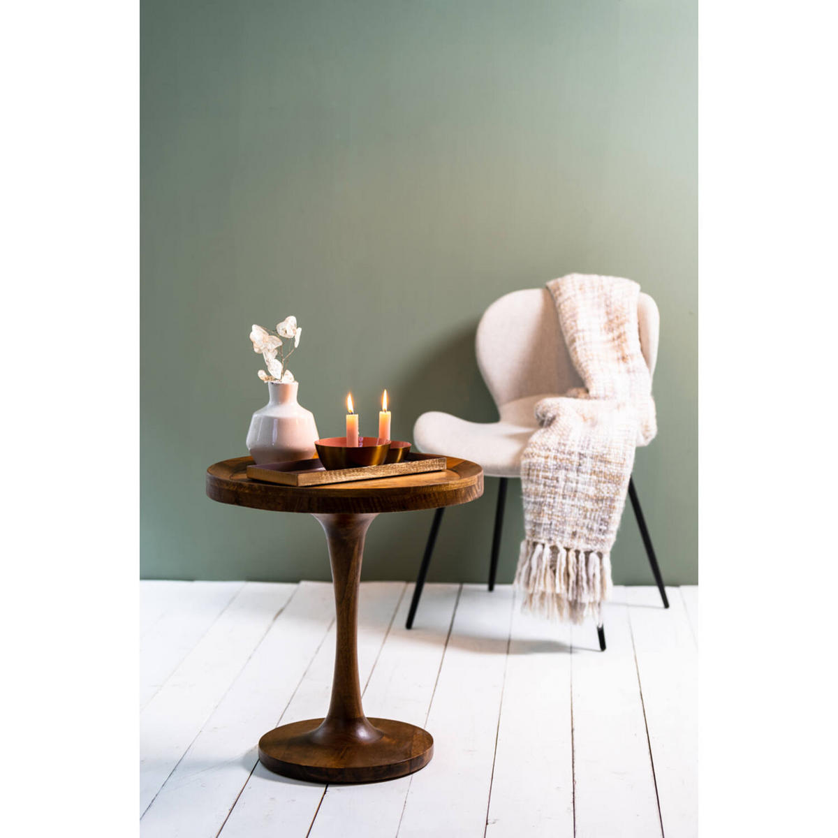BEISTELLTISCH JOEKON Ø50x53 cm, Holz, Braun - Braun, Holz (50/50/53cm) - Light & Living