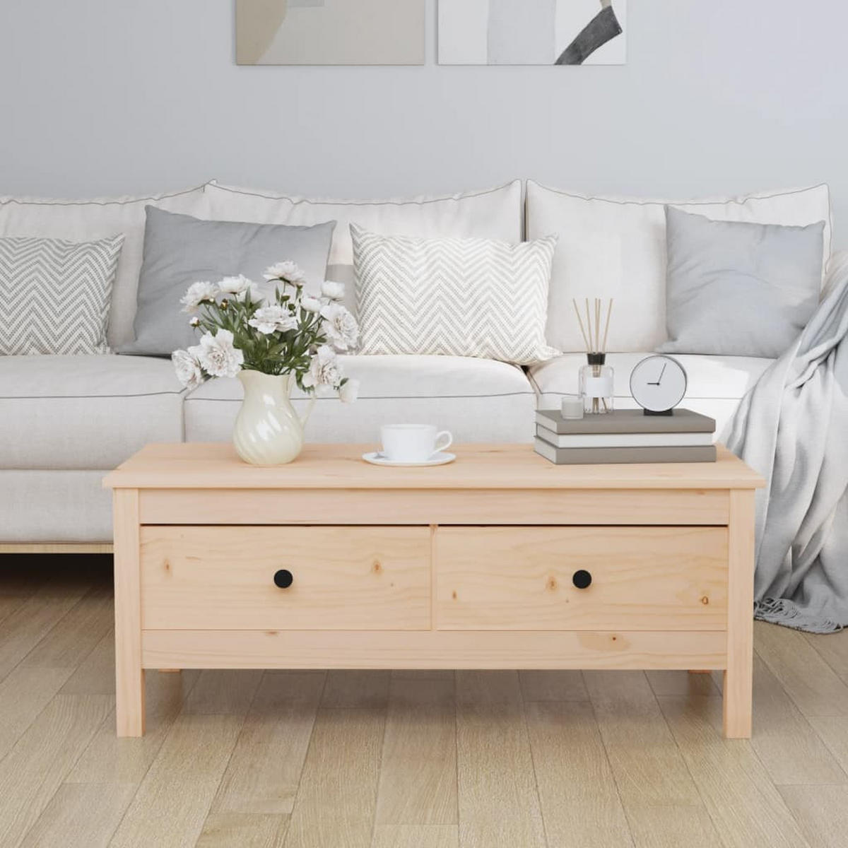 COUCHTISCH 100x50x40 cm Massivholz Kiefer - Hellbraun, Holz (100/50/40cm) - furnicato