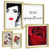 BILDER SET 5er Set - 50x50 cm & 20x30 cm & 40x60 cm Goldrahmen - Inschrift mit roten Rosen - Goldfarben, Kunststoff (40/60cm) - TULUP