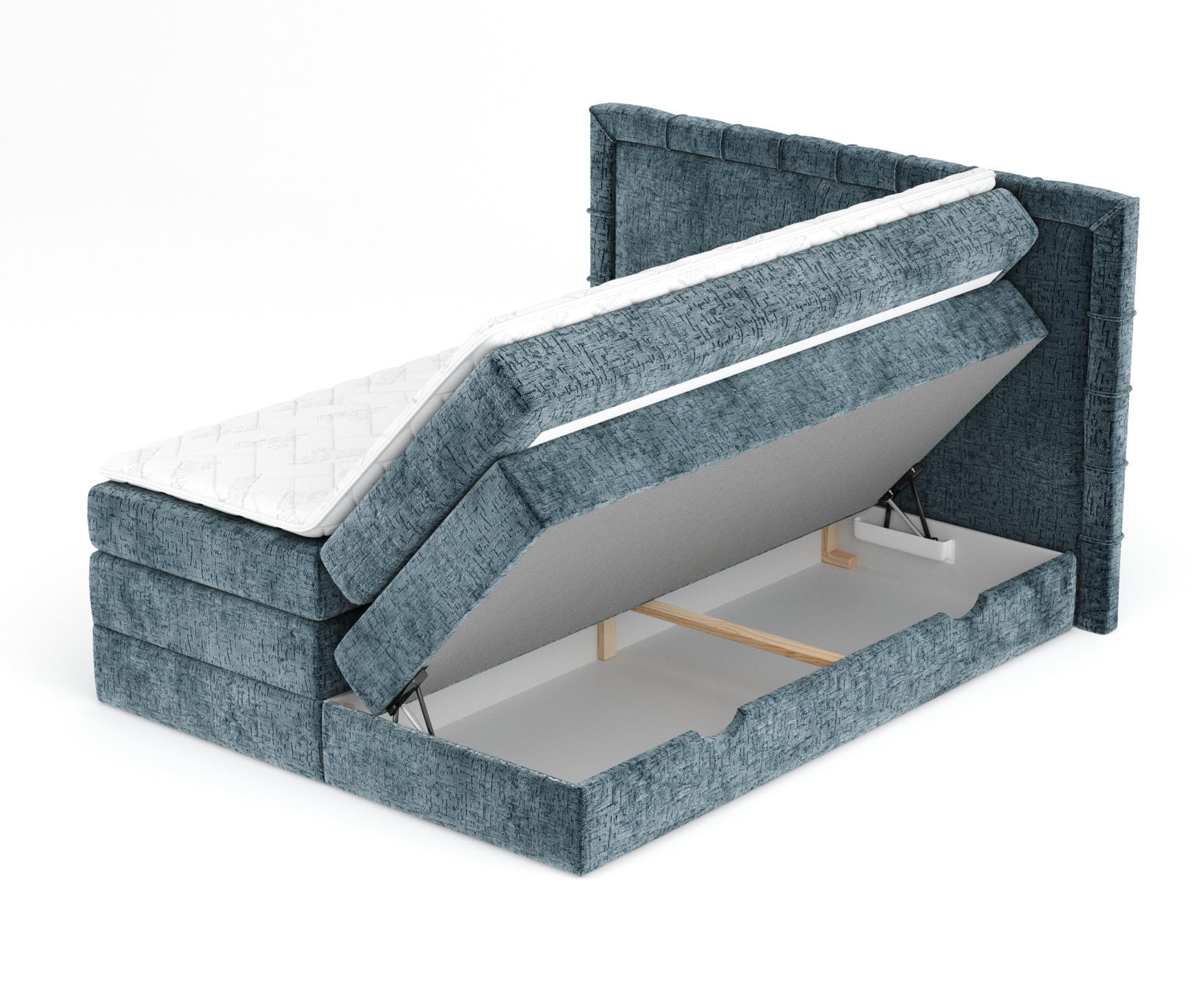 BOXSPRINGBETT Rosabel Blau Grau 140/200 cm mit Matratze und Topper - Blaugrau/Schwarz, Holz/Holzwerkstoff (140/200cm) - Maison de Reve