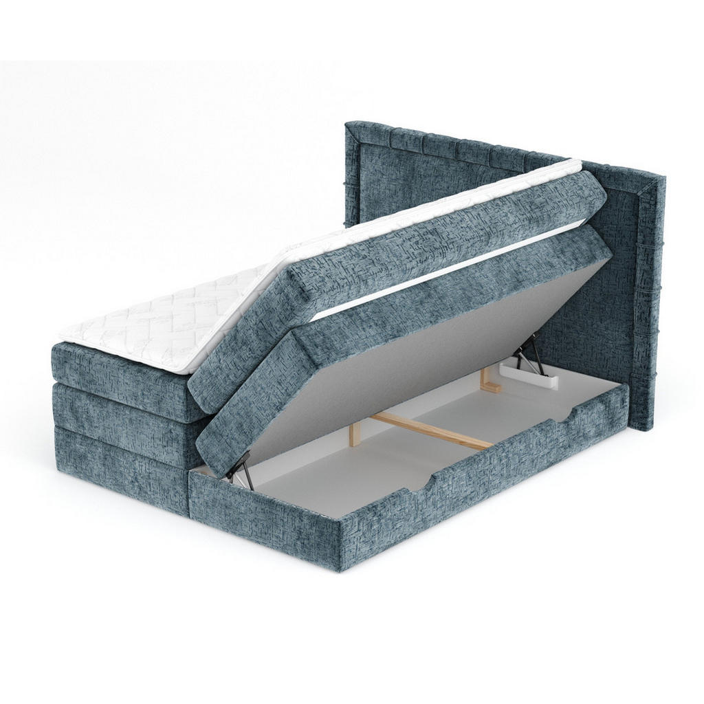 Thumbnail - Maison de Reve Boxspringbett, Blaugrau, Textil, Buche, Kiefer, H3, Höhe ca. 37 cm, 200x200 cm, Oeko-Tex® Standard 100, F...